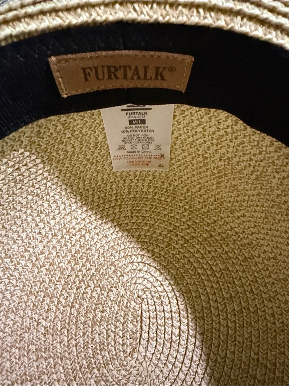 Furtalk Woven Straw Sun Hat - Natural Beige with cream sash -NEW